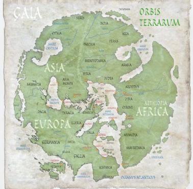 Mapa starożytnego świata rzymskiego z ich perspektywy, 43 rok n.e.