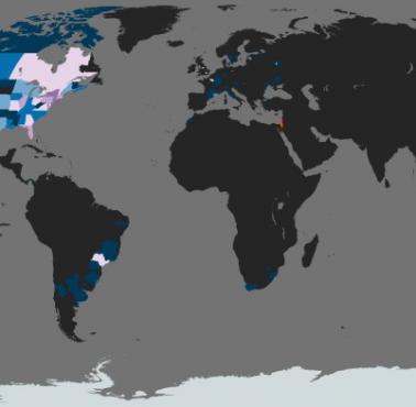 Największe diaspory żydowskie na świecie. Odsetek ludności z podziałem na regiony/stany, 2021