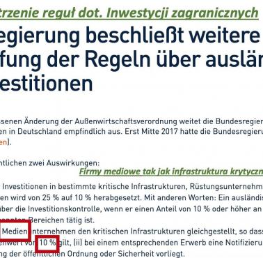 Dla tych co uważają, że kapitał nie ma narodowości. W Niemczech powyżej 10% kapitału spoza UE w sektorach strategicznych ...