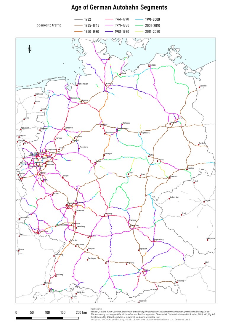 Autostrady w Niemczech z rokiem wybudowania