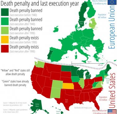 Kara śmierci i rok ostatniej egzekucji w USA i UE