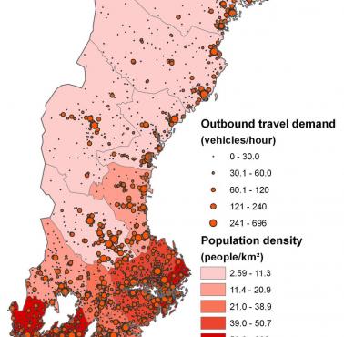 Mapa gęstości zaludnienia Szwecji