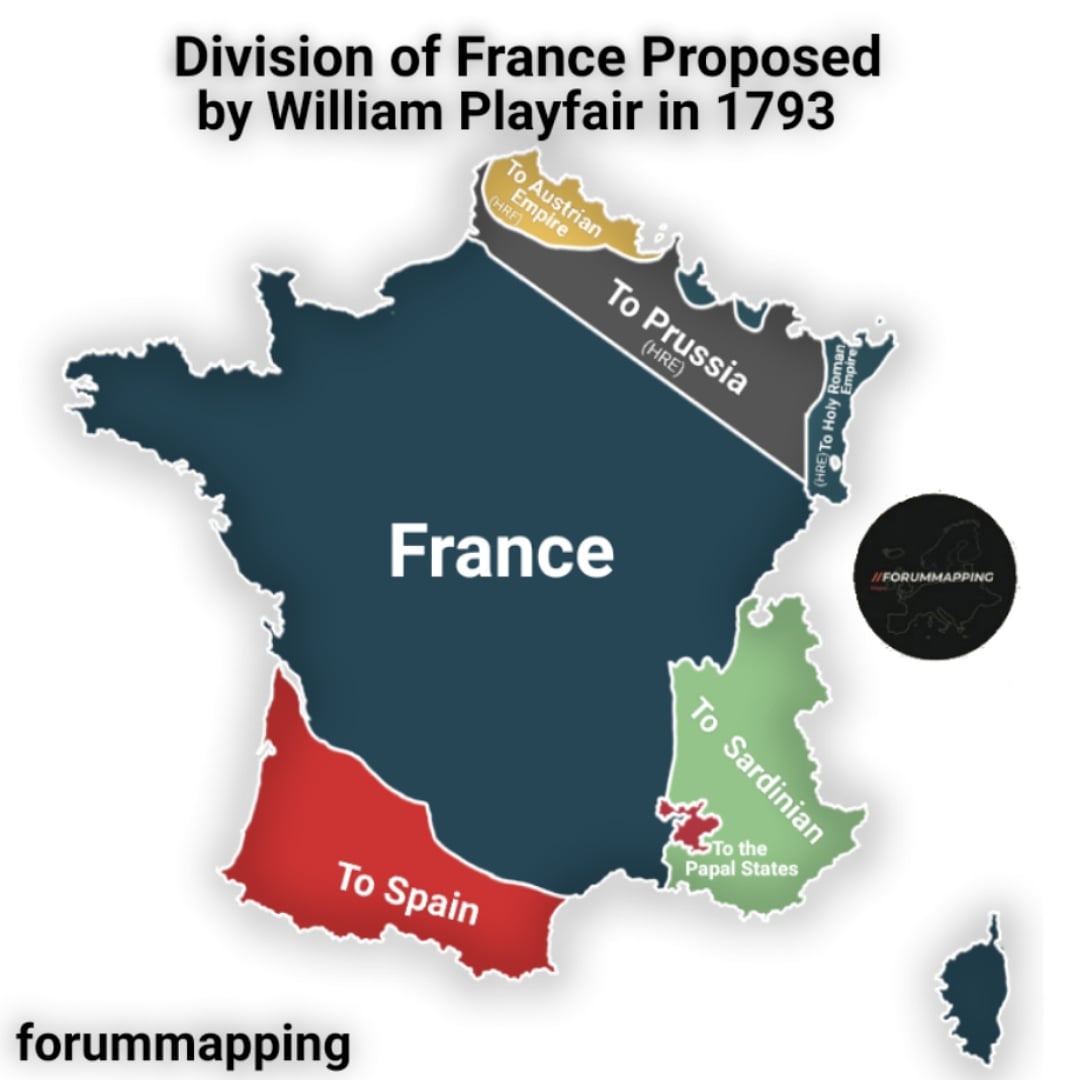 Propozycja podziału Francji zaproponowany przez Williama Playfaira w 1793 roku