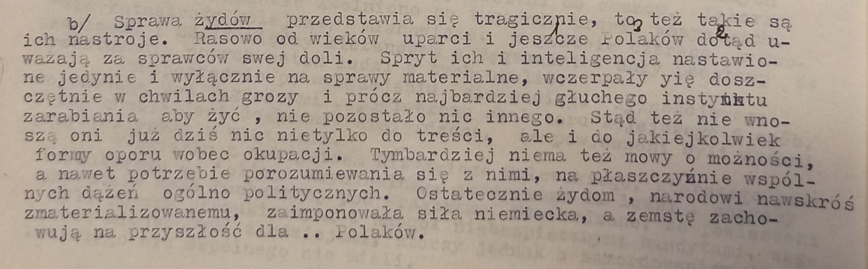 Biuro Inf.i Prop. AK. Studium wewnętrzne, lipiec 1942 r. Inf. o tragizmie Żydów pod okupacją niemiecką ...