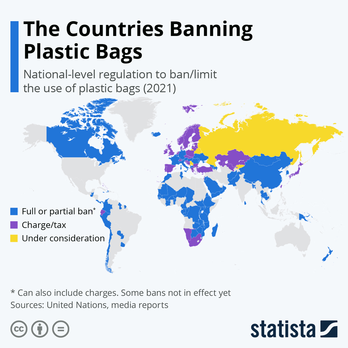 Kraje, które wprowadziły lub zamierzają wprowadzić zakazać użytkowania plastikowych toreb, 2021