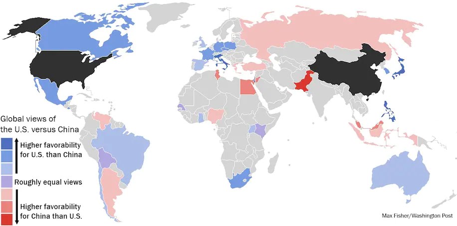 Jak oceniani są Amerykanie i Chińczycy na świecie. Porównanie USA i Chin pod względem światowej popularności