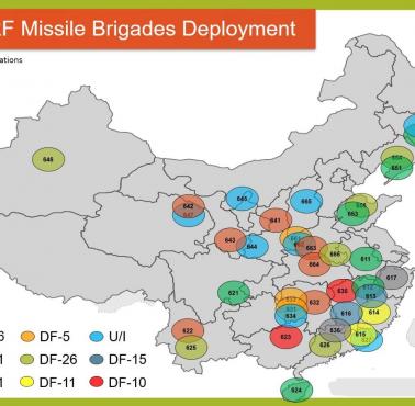 Rozmieszczenie chińskich brygad rakietowych. Siły Rakietowe Chińskiej Armii Ludowo-Wyzwoleńczej (PLARF)