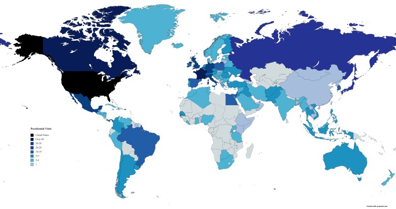 Które kraje odwiedził (i ile razy) prezydent USA, 2020