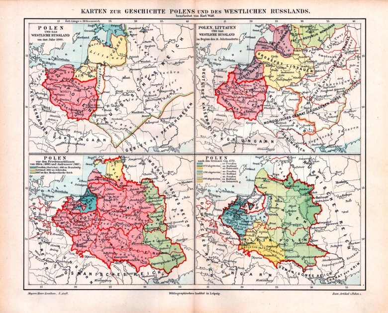 Polska na niemieckiej mapie z 1890 roku, 1000 rok, XIV wiek, 1660, 1772