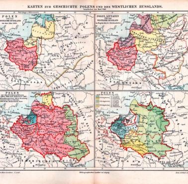 Polska na niemieckiej mapie z 1890 roku, 1000 rok, XIV wiek, 1660, 1772