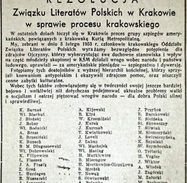 W lutym 1953 Wisława Szymborska z kolegami, podpisuje rezolucję "Zabić księży !" Księdza Józefa Fudale bito ...