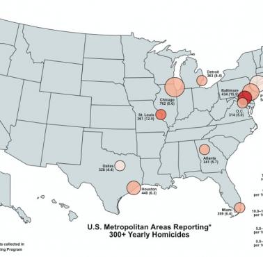 Obszary metropolitalne USA, które zgłaszają ponad 300 zabójstw rocznie