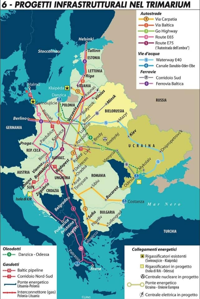 Infrastruktura transportowa regionu Trójmorza/Międzymorza, autorstwa włoskiego magazynu Limes