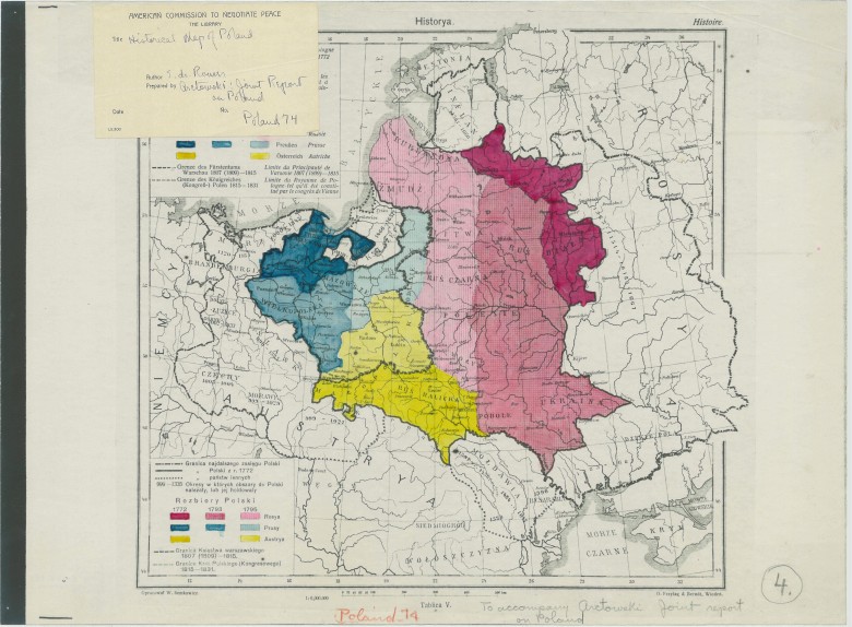 Mapa Polski wykorzystywana przez przez amerykańską komisję po I wojnie światowej
