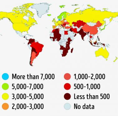Naukowcy przypadający na milion osób w poszczególnych państwach świata