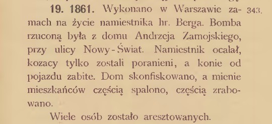 19.09.1861 r. wykonano w Warszawie zamach na życie namiestnika hr.Berga ...