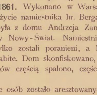 19.09.1861 r. "wykonano w Warszawie zamach na życie namiestnika hr.Berga ...