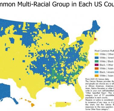 Największa wielorasowa grupa w każdym hrabstwie USA (dane ze spisu ludności z 2020 r.)
