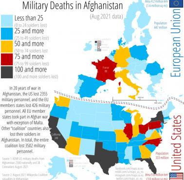 Liczba żołnierzy poszczególnych państw, która zginęła w Afganistanie od 2001-2021 roku