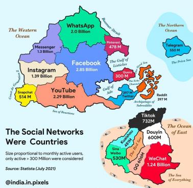 Dominujące media społecznościowe na świecie według liczby aktywnych użytkowników miesięcznie, 2021