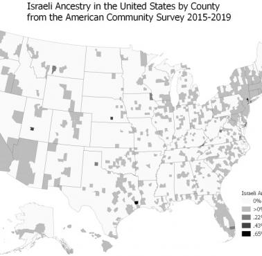 Żydzi z Izraela w USA, z podziałem na hrabstwa, 2015-2019