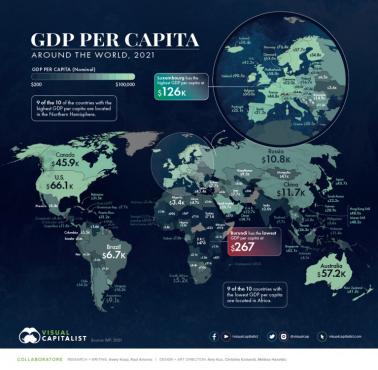 PKB na mieszkańca na całym świecie w 2021 roku