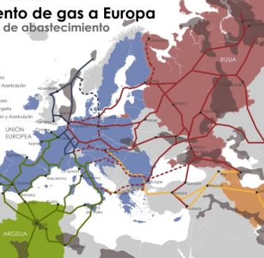 Mapa europejskiej sieci gazowej oraz główni dostawcy, 2017