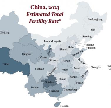 Współczynnik dzietności w Chinach z podziałem na prowincje, 2023