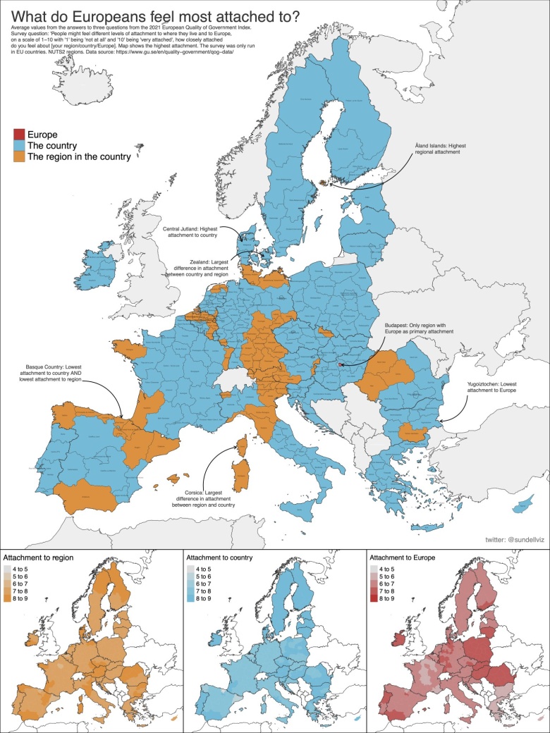 Z czym Europejczycy się najbardziej utożsamiają: Europą, swoim krajem, regionem w kraju?, 2021