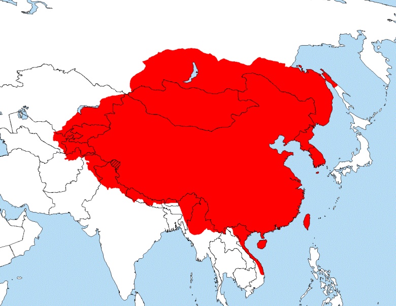 Wszystkie historyczne ziemie (największy zasięg), które były kontrolowane przez Chiny