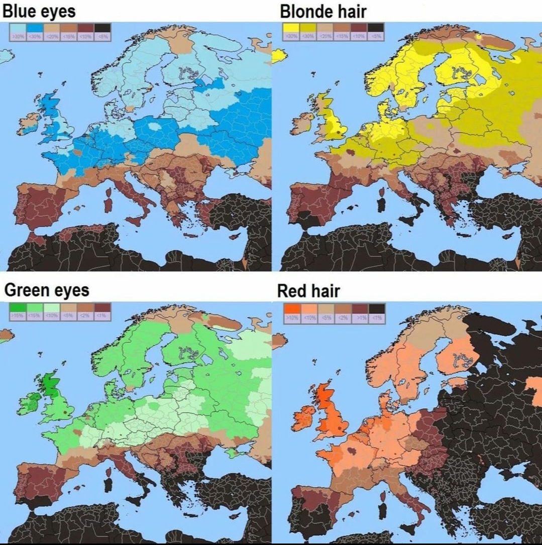 Różne kolory oczu i włosów w Europie