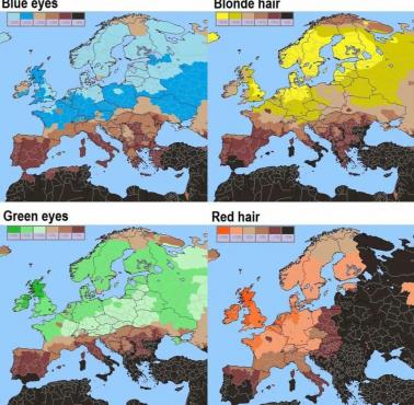 Różne kolory oczu i włosów w Europie