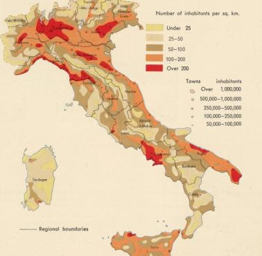 Gęstość zaludnienia Włoch w latach 60-tych