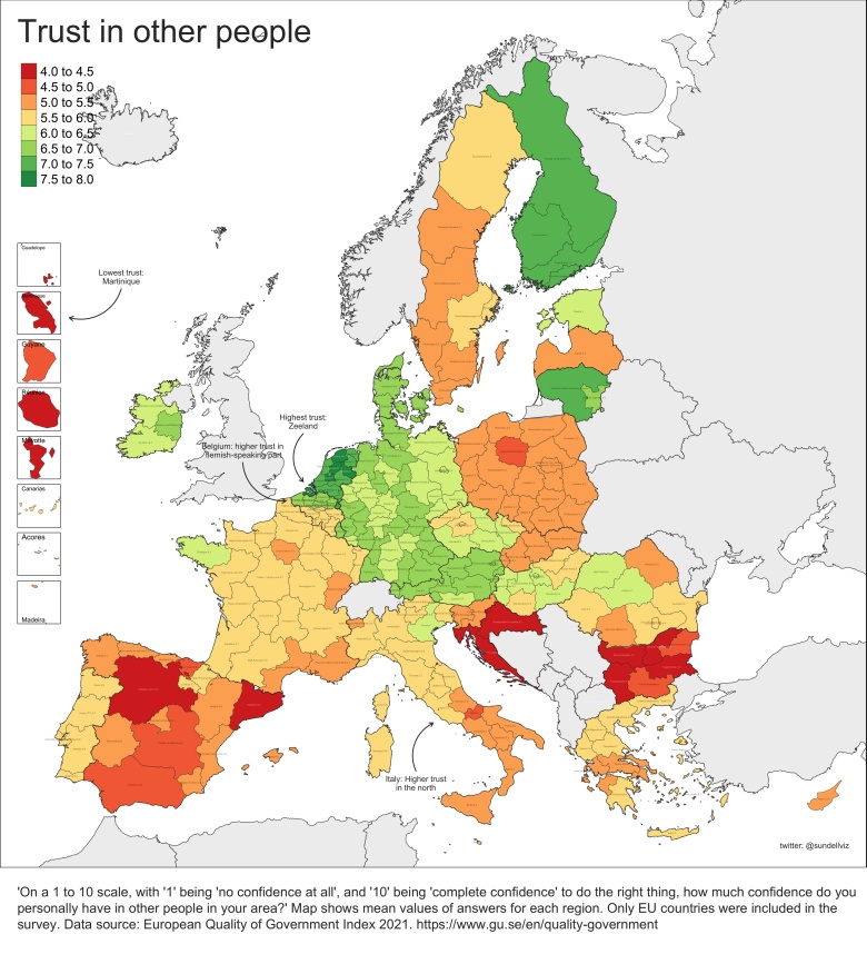 Zaufanie do innych ludzi w europejskich krajach, 2021