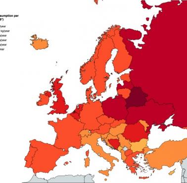 Konsupcja ziemniaków w Europie na głowę, 2016