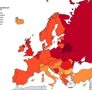 Konsumpcja ziemniaków w Europie na głowę, 2016