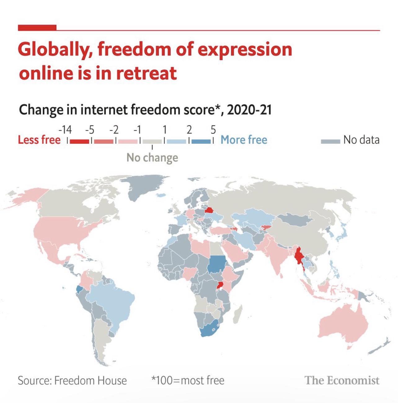 Wolność słowa na świecie, zmiany od 2020 do 2021