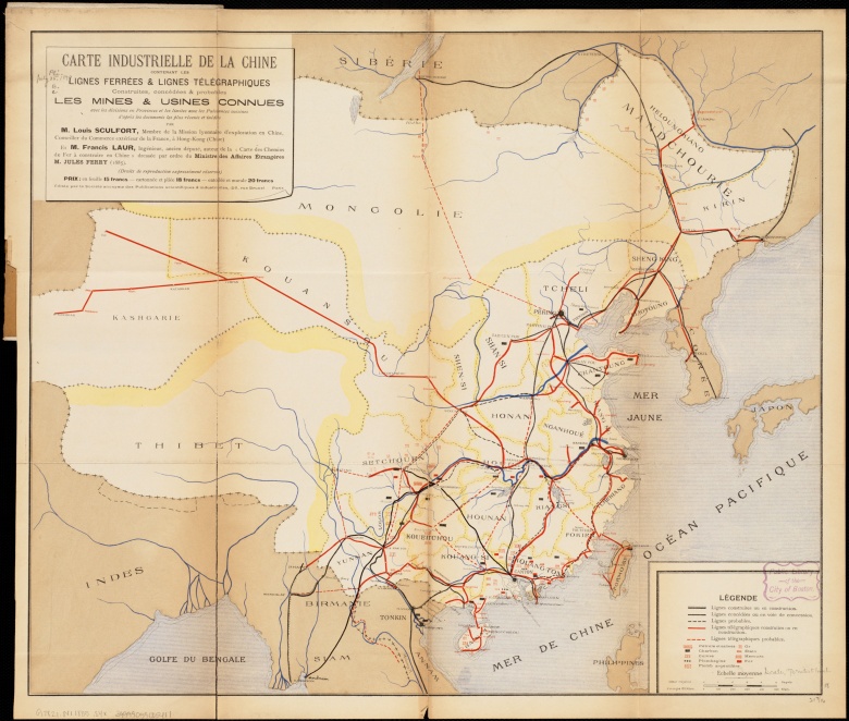 Mapa przemysłowa Chin. Louis Sculfort i Francis Laur, 1885