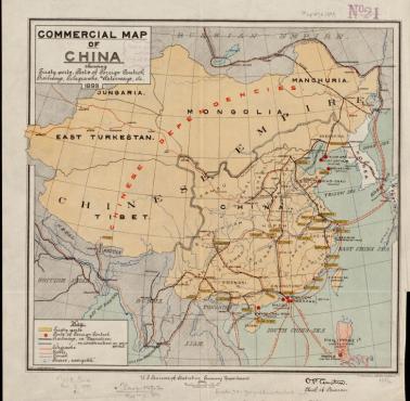 Okupacja Chin, porty traktatowe, porty kontroli zagranicznej, linie kolejowe, telegrafy, drogi wodne itp. 1899