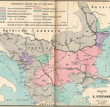 Mapa wojny rosyjsko-tureckiej, 1877–1878. Wstępny traktat pokojowy w San Stefano