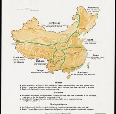 Sugestie doboru odzieży w trakcie podróży po Chinach (dostosowanie do klimatu), dane CIA, 1984