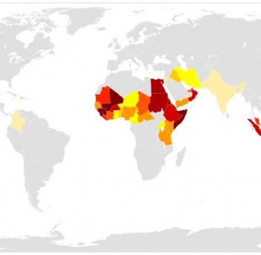 Kraje, gdzie wykonuje się zabieg obrzezania kobiet (Klitoridektomia), UNICEF, 2016, dotyczą grupy wiekowej 15-49