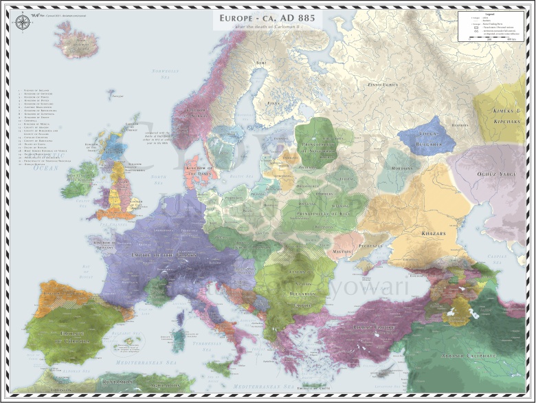 Mapa Europy w 885 roku