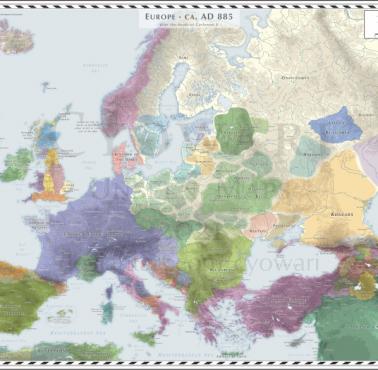 Mapa Europy w 885 roku