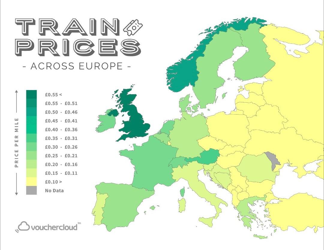 Ceny biletów (za milę) w całej Europie, 2021