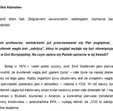 "Wielkie Kłamstwo" rozmowa z prof. dr hab. Zbigniewem Jaworowskim, radiologiem