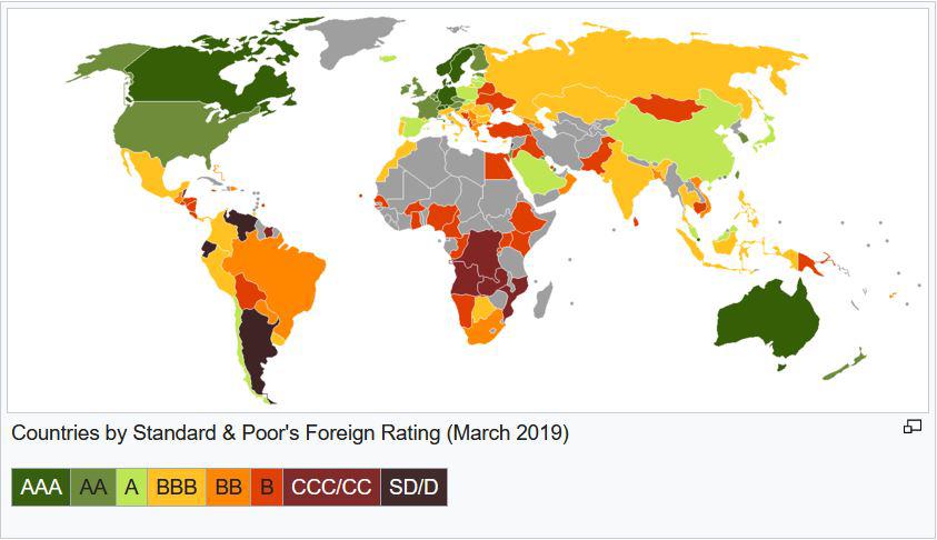 Rating amerykańskiej agencji ratingowej Standard & Poor's, marzec 2019