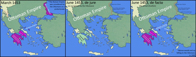 Ostatnie posiadłości Bizancjum (upadek Konstantynopola) tuż przed upadkiem, 1453-1460