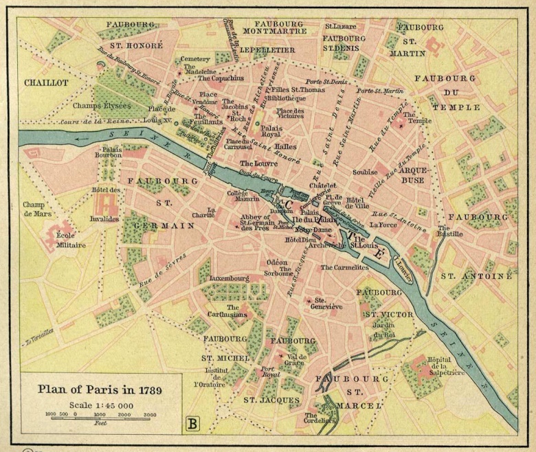Mapa Paryża autorstwa Williama R. Shepherda w 1789 r.
