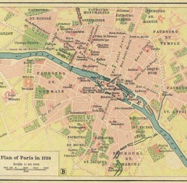 Mapa Paryża autorstwa Williama R. Shepherda w 1789 r.